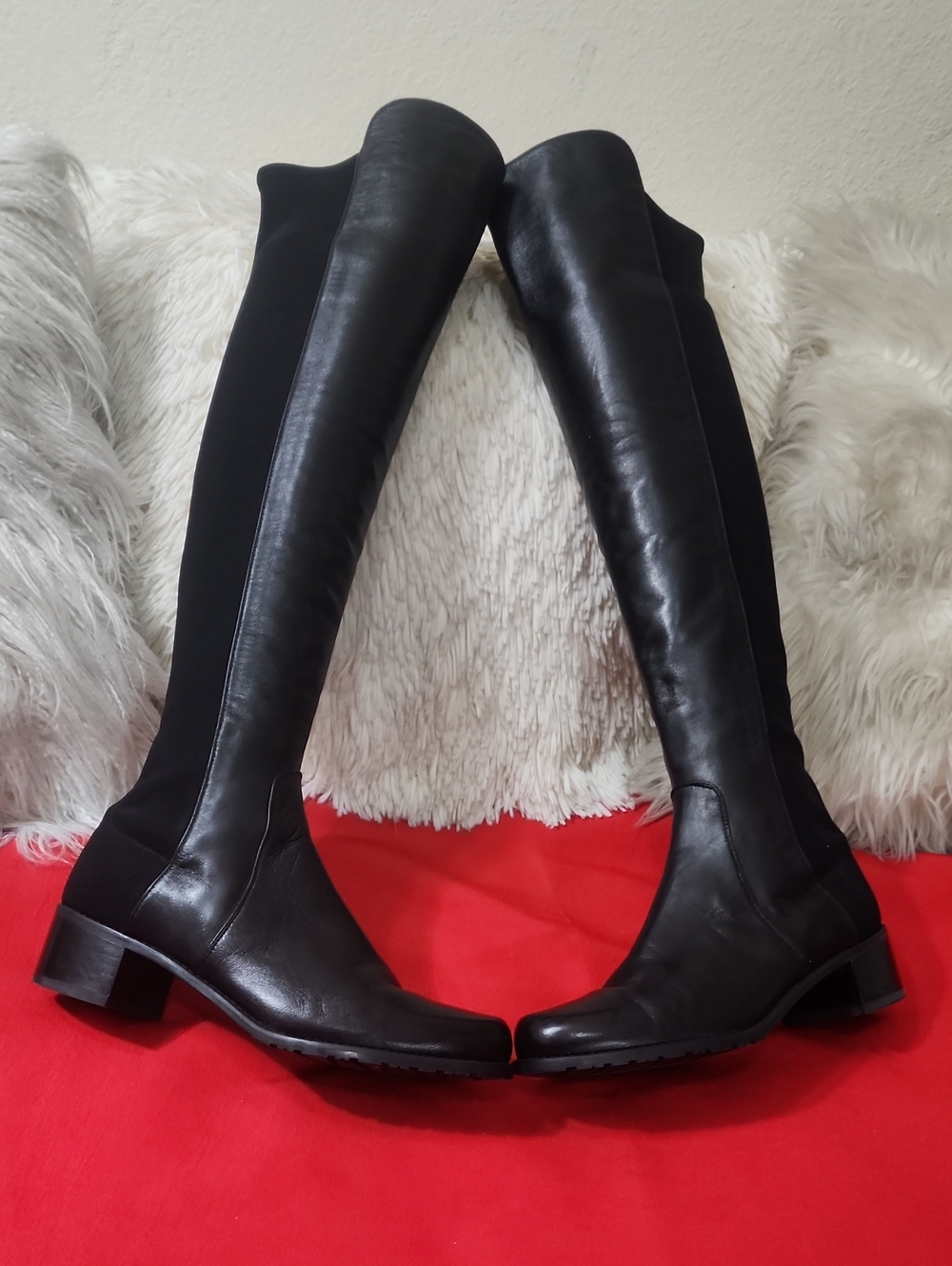 Stuart Weitzman Black Over-The-Knee Leather Stretch Boots